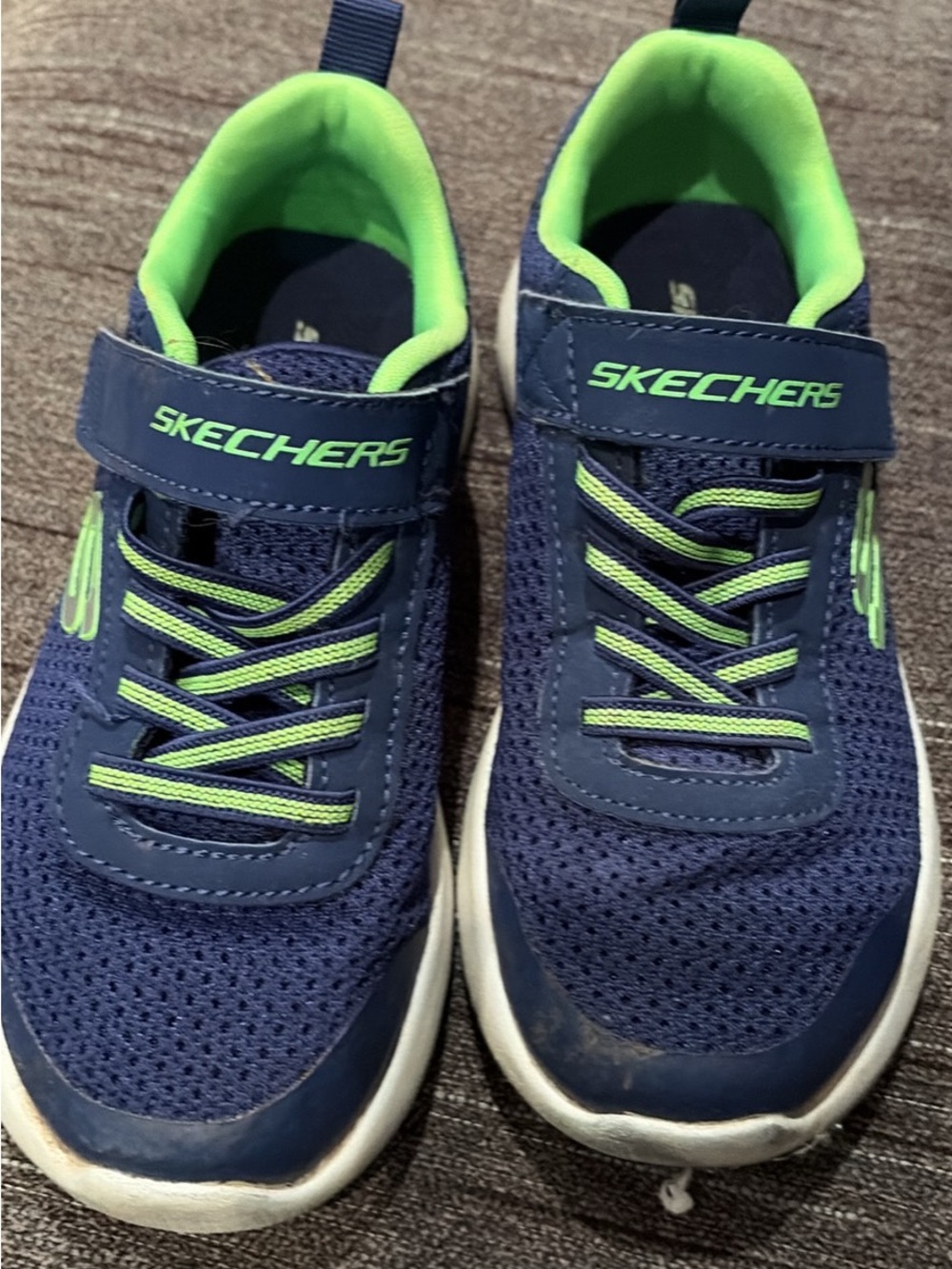 Skechers Kids Navy and Lime Athletic Sneakers with Hook-and-Loop Strap